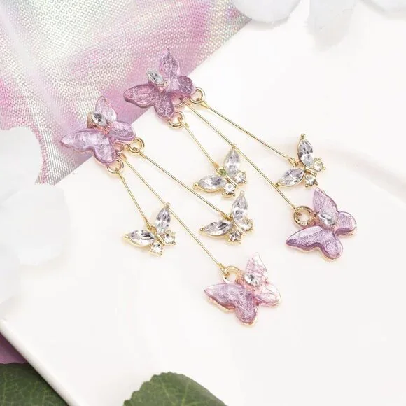 Elegant Purple Butterfly Tassel Earrings for Women - Spectacular Charm Jewelry - Picture 4 of 6